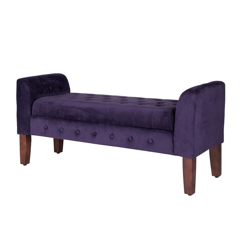 Pemberly Row Traditional Velvet Tufted Storage Bench and Settee in Purple