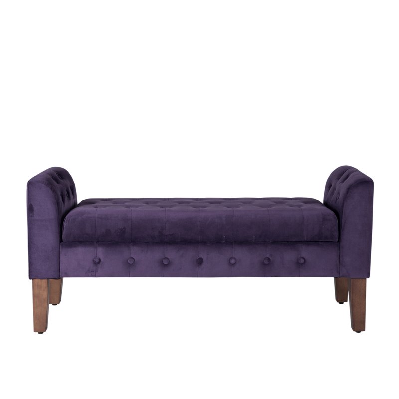 Pemberly Row Traditional Velvet Tufted Storage Bench and Settee in Purple