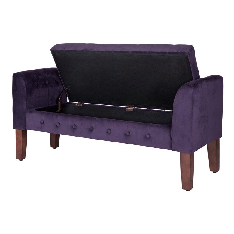 Pemberly Row Traditional Velvet Tufted Storage Bench and Settee in Purple
