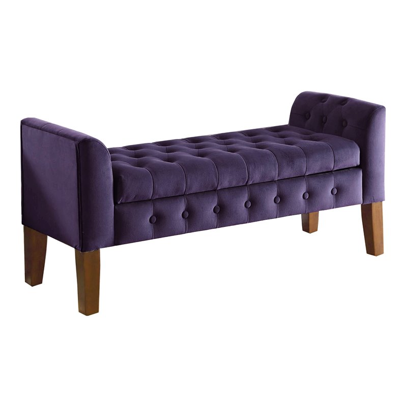 Pemberly Row Traditional Velvet Tufted Storage Bench and Settee in Purple