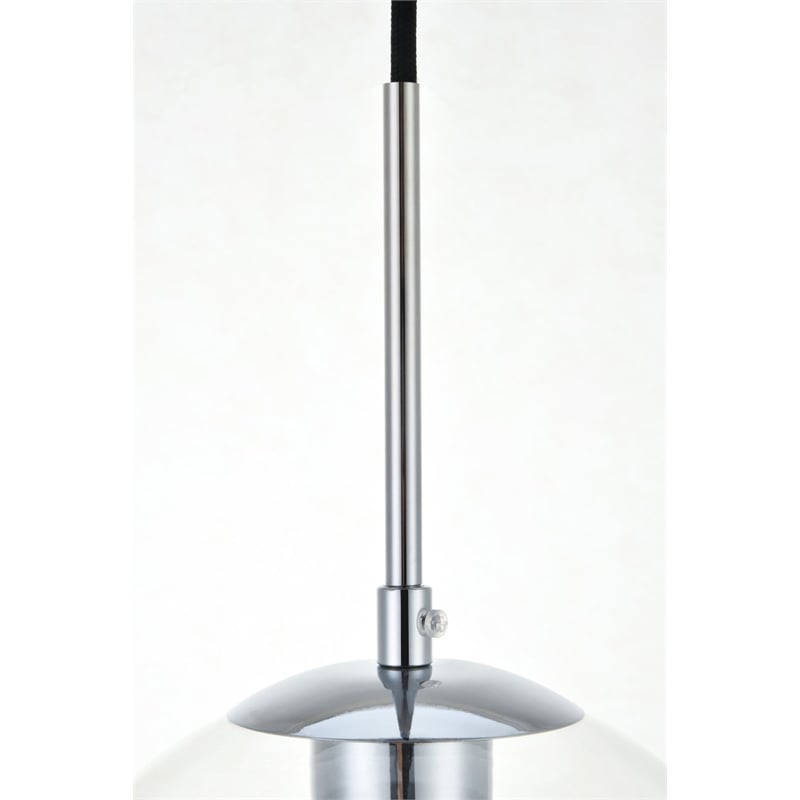 Pemberly Row Modern 1-Light Metal & Glass Pendant in Chrome/Clear