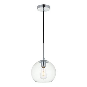 Pemberly Row Modern 1-Light Metal & Glass Pendant in Chrome/Clear