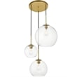 Pemberly Row Modern 3-Light Metal Pendant in Brass & Clear Finish