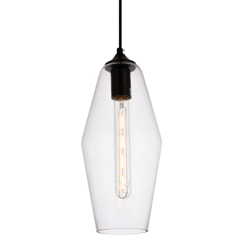 Pemberly Row 1-Light Transitional Metal Pendant in Black and Clear