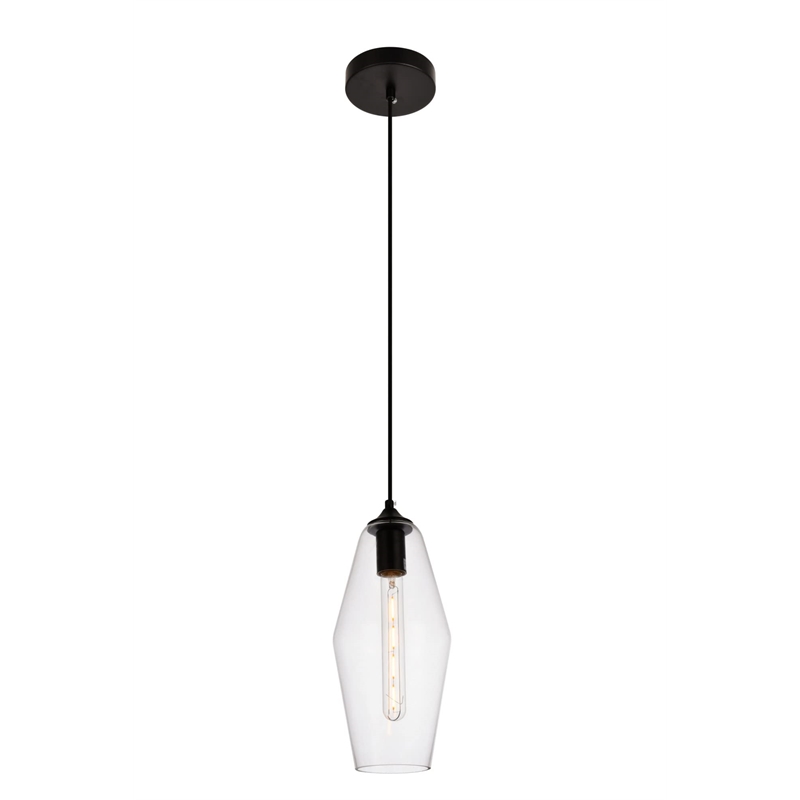 Pemberly Row 1-Light Transitional Metal Pendant in Black and Clear