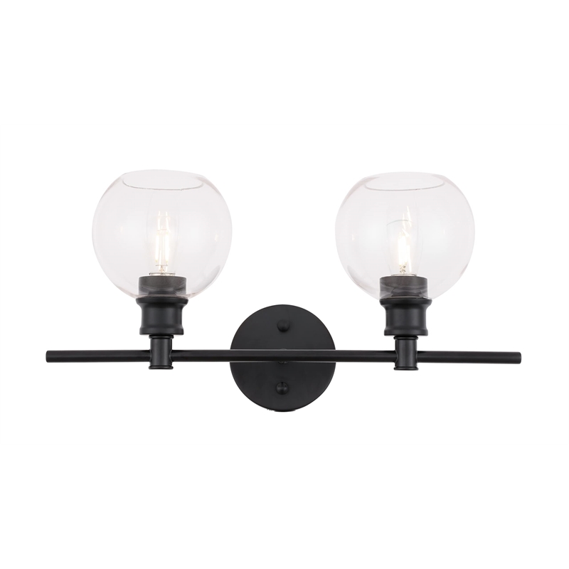 Pemberly Row 2-Light Metal Wall Sconce in Black and Clear Glass