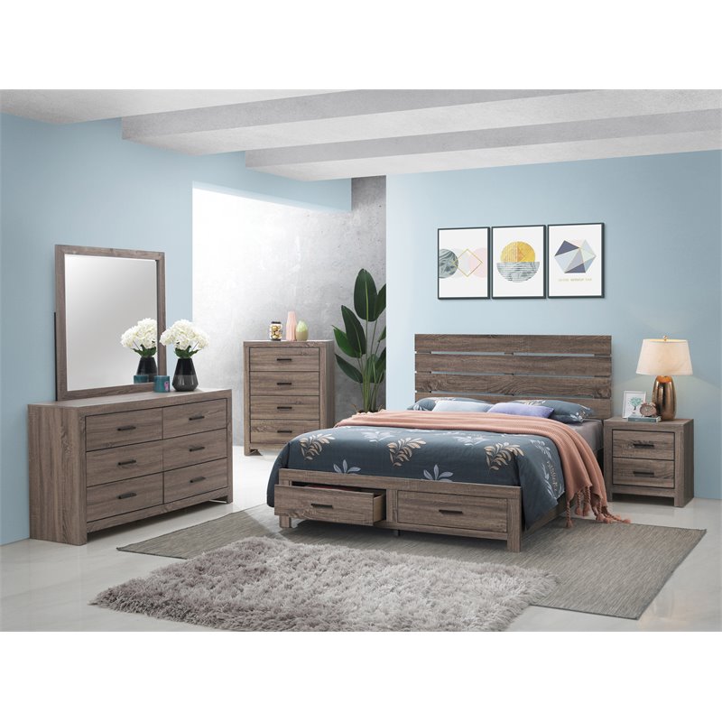 Pemberly Row 4-piece Eastern King Storage Wood Bedroom Set in Barrel Oak