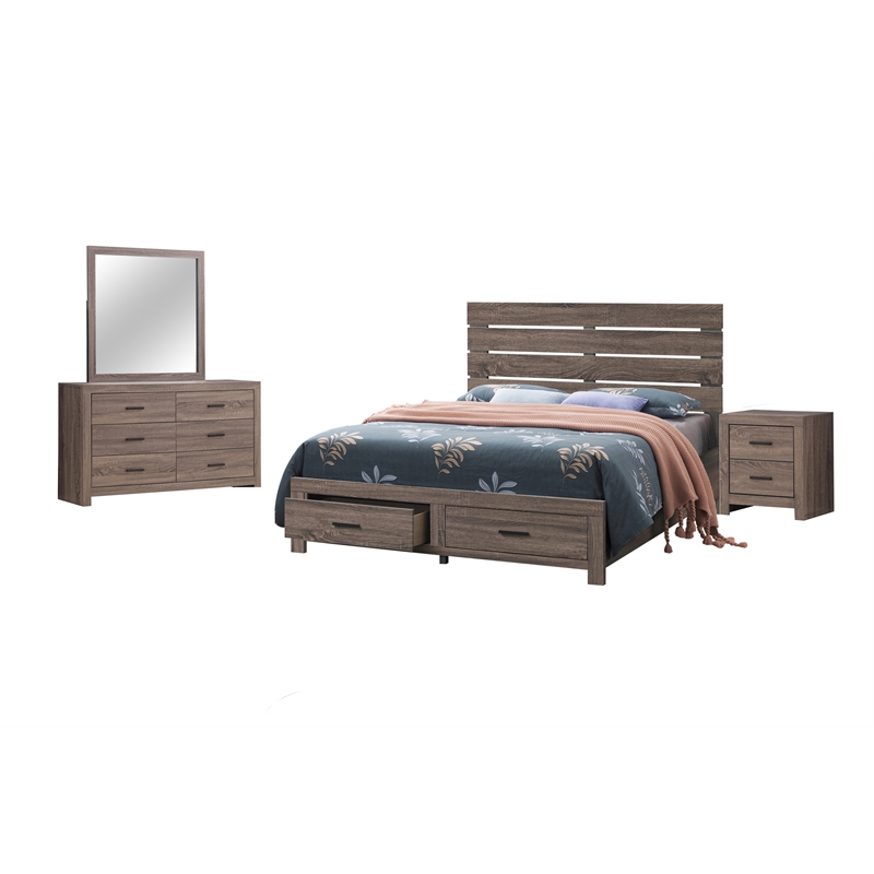 Pemberly Row 4-piece Eastern King Storage Wood Bedroom Set in Barrel Oak