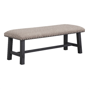 Pemberly Row Bench w/ Antique Gray Frame and Bronze Nailhead Trim in Gray Fabric