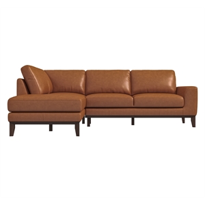 Pemberly Row Tight Back Leather Left-Facing Upholstered Sectional in Tan