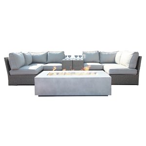 Pemberly Row 9-Piece Patio Sectional Set with Cushions in Gray