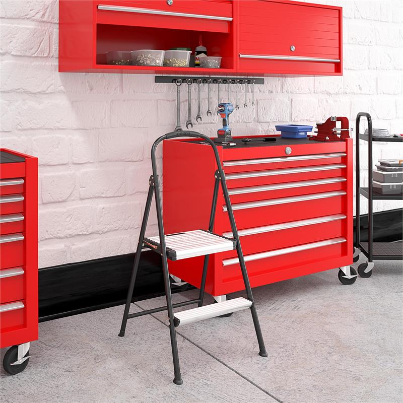 Pemberly Row Two-Step Folding Step Stool with Rubber Hand Grip in Black