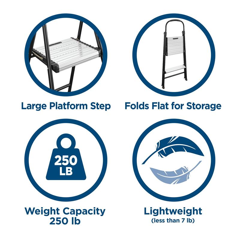 Pemberly Row Two-Step Folding Step Stool with Rubber Hand Grip in Black