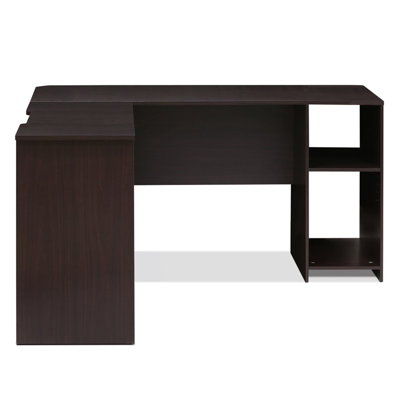 Pemberly Row Engineered Wood L-Shaped Desk with Bookshelves in Espresso