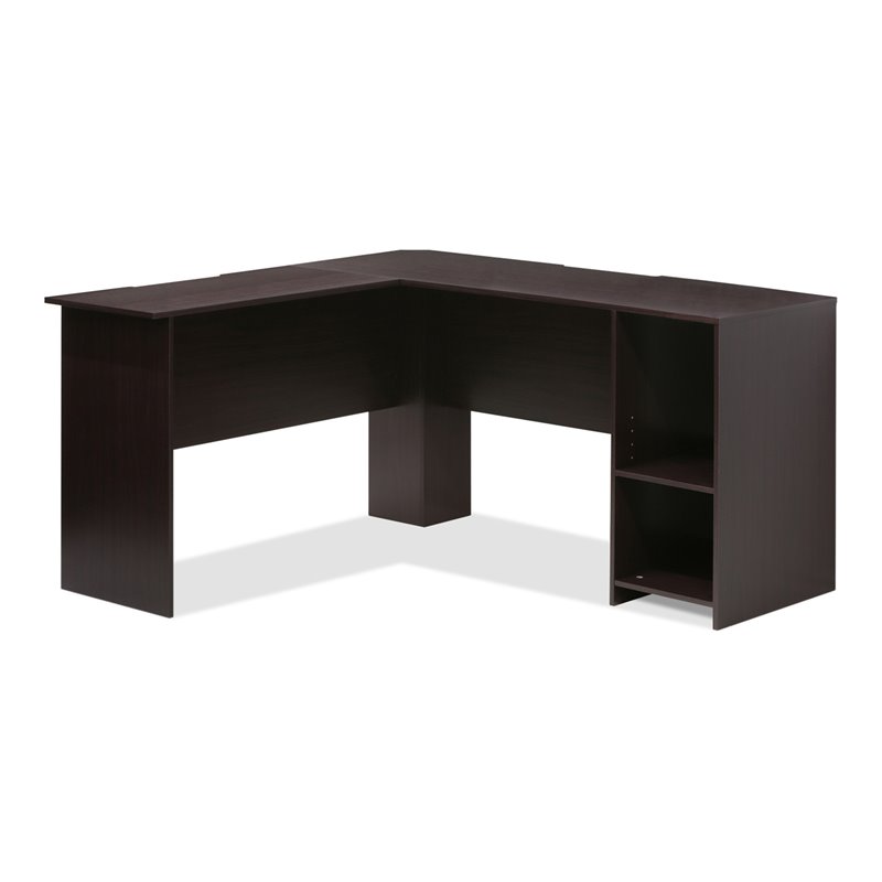Pemberly Row Engineered Wood L-Shaped Desk with Bookshelves in Espresso