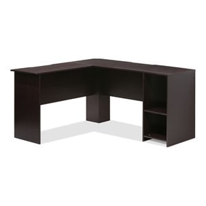 Pemberly Row Engineered Wood L-Shaped Desk with Bookshelves in Espresso