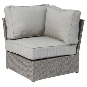 Pemberly Row Wicker Corner Wedge Patio Chair with Cushion in Gray