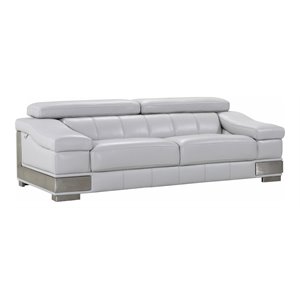 Pemberly Row 92&quot Modern Genuine Italian Leather Sofa in Light Gray