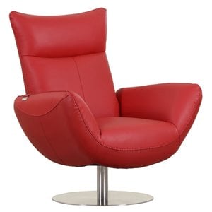 Pemberly Row 22&quot Modern Genuine Italian Leather Lounge Chair in Red