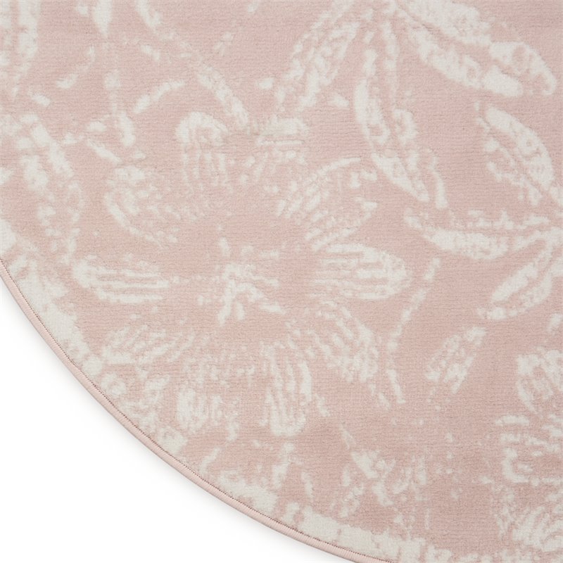 Pemberly Row Contemporary 5' Round Pink Fabric Farmhouse Area Rug
