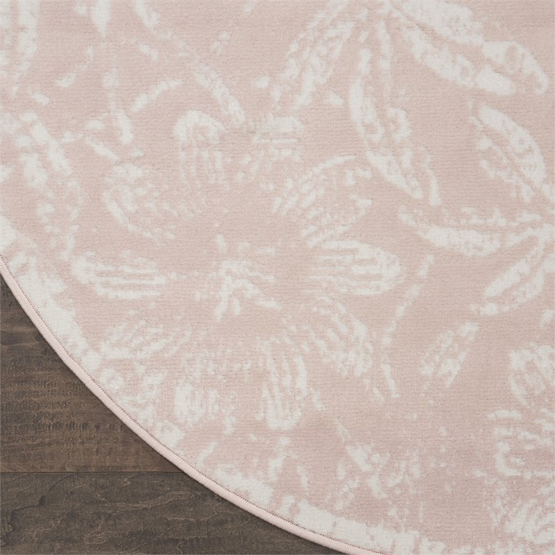 Pemberly Row Contemporary 5' Round Pink Fabric Farmhouse Area Rug