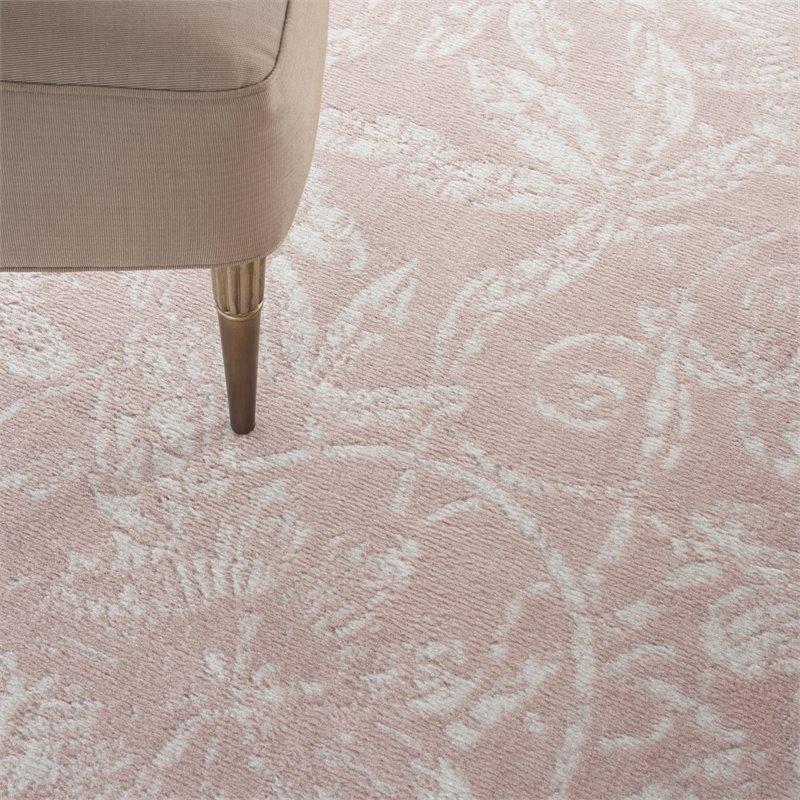 Pemberly Row Contemporary 5' Round Pink Fabric Farmhouse Area Rug