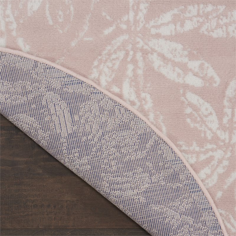 Pemberly Row Contemporary 5' Round Pink Fabric Farmhouse Area Rug