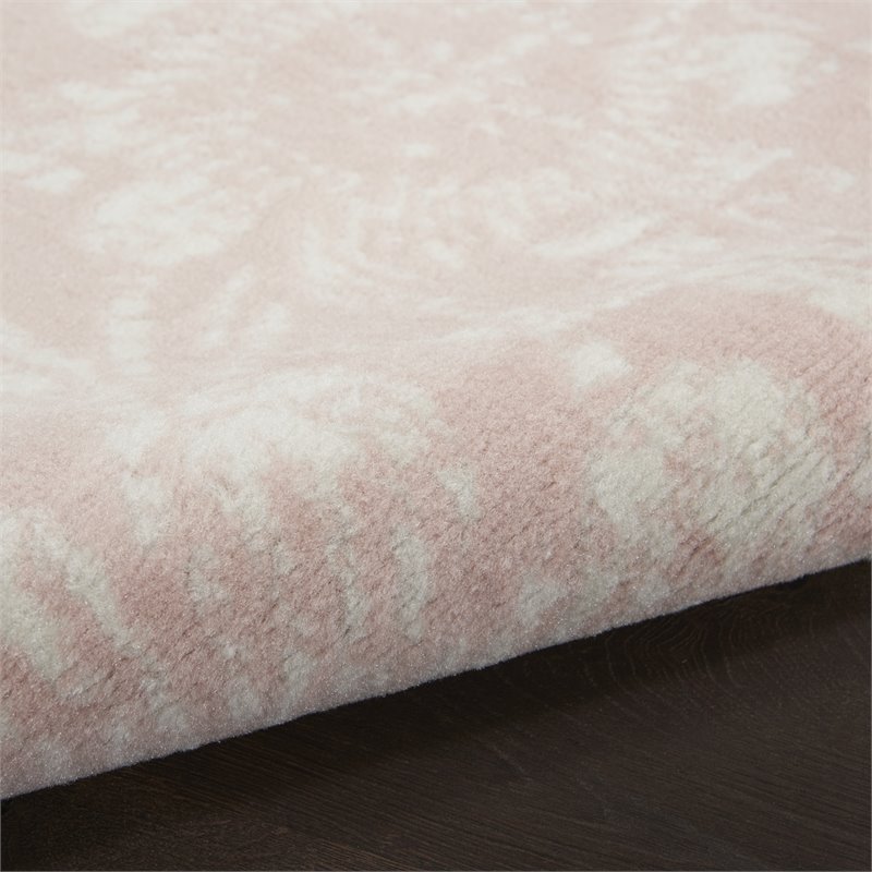 Pemberly Row Contemporary 5' Round Pink Fabric Farmhouse Area Rug