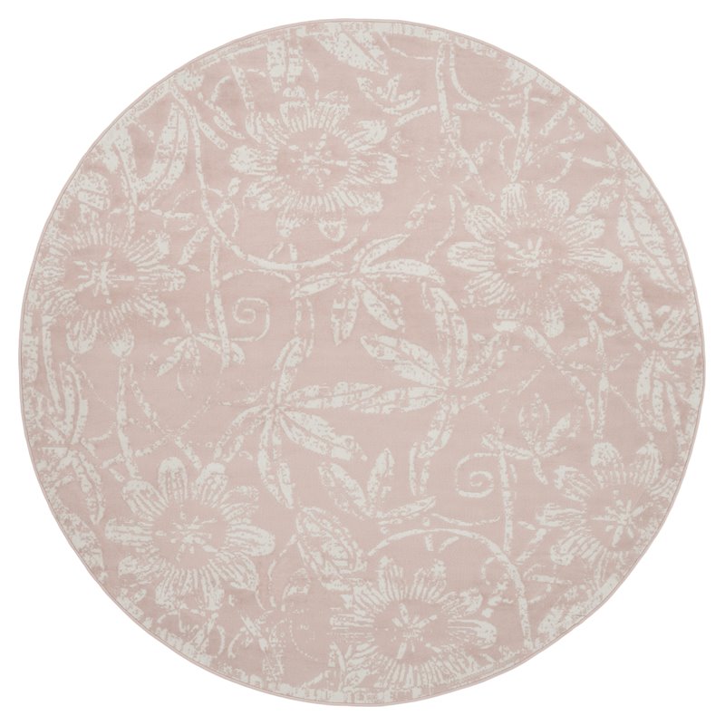 Pemberly Row Contemporary 5' Round Pink Fabric Farmhouse Area Rug
