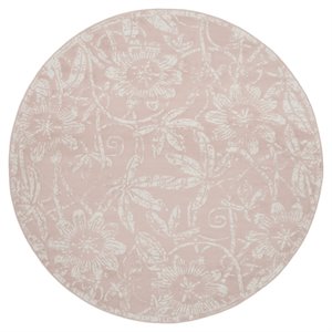Pemberly Row Contemporary 5' Round Pink Fabric Farmhouse Area Rug
