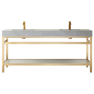 Pemberly Row 72&quot Double Sink Bathroom Vanity in Brushed Gold Frame Gray Top