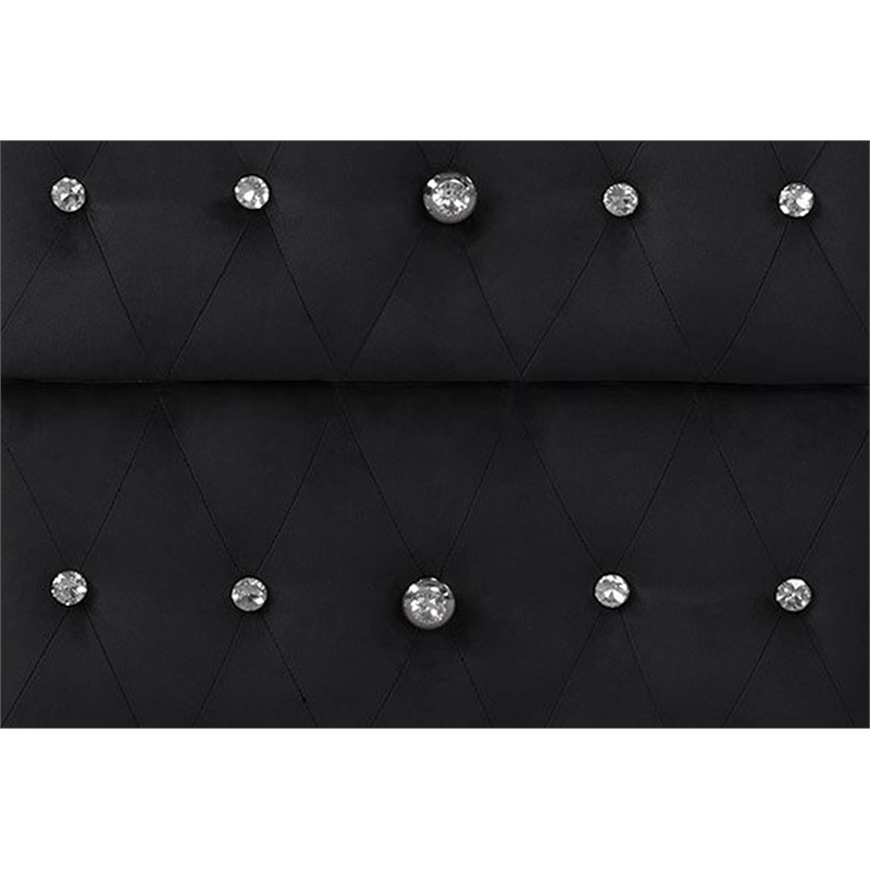 Pemberley Row Velvet Upholstery Black Nightstand Crystal Tufted Surface Solid Wood MDF Modern Style 47lb Assembled