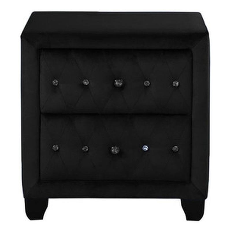 Pemberley Row Velvet Upholstery Black Nightstand Crystal Tufted Surface Solid Wood MDF Modern Style 47lb Assembled