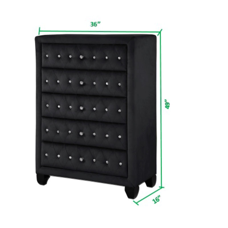 Pemberly Row Crystal Tufted Chest finished with Velvet Fabric / Wood in Black