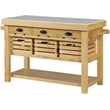 Pemberly Row Modern Kitchen Island in Marble & Natural Finish