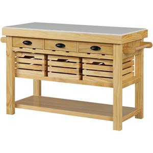 Pemberly Row Modern Kitchen Island in Marble & Natural Finish