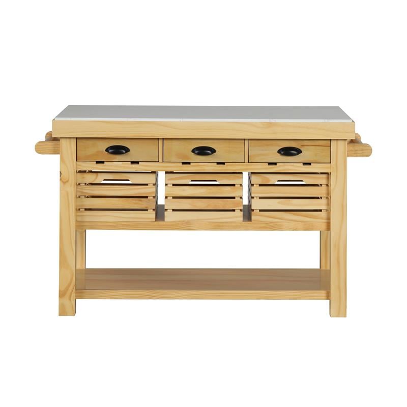 Pemberly Row Modern Kitchen Island in Marble & Natural Finish