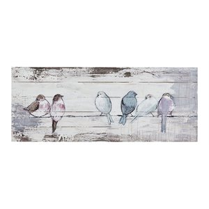 Pemberly Row Traditional MDF Wood Perched Birds Hand Painted Plank in Gray