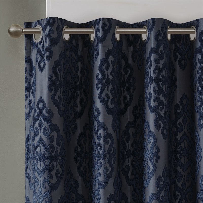 Pemberly Row Fabric Knitted Jacquard Total Blackout Window Panel in Navy