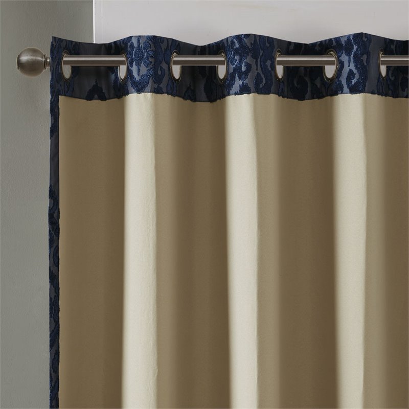 Pemberly Row Fabric Knitted Jacquard Total Blackout Window Panel in Navy