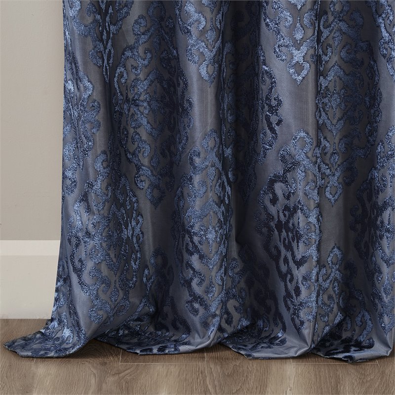 Pemberly Row Fabric Knitted Jacquard Total Blackout Window Panel in Navy
