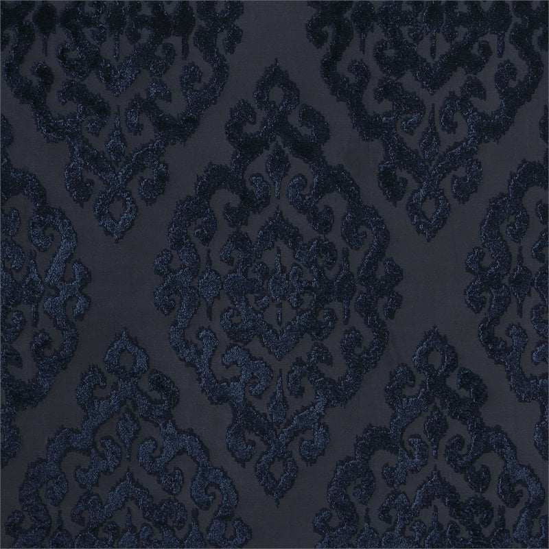 Pemberly Row Fabric Knitted Jacquard Total Blackout Window Panel in Navy