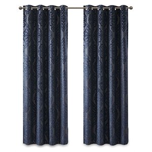 Pemberly Row Fabric Knitted Jacquard Total Blackout Window Panel in Navy