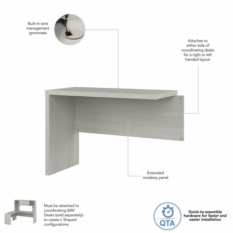 Pemberly Row 42W Desk Return/Bridge in Gray Sand - Engineered Wood