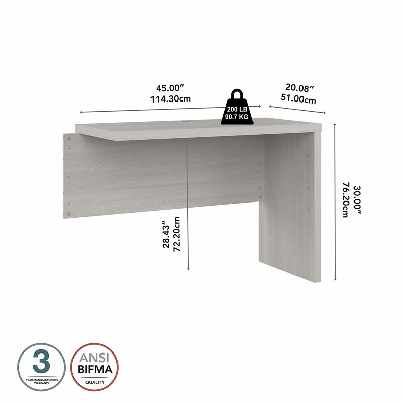 Pemberly Row 42W Desk Return/Bridge in Gray Sand - Engineered Wood