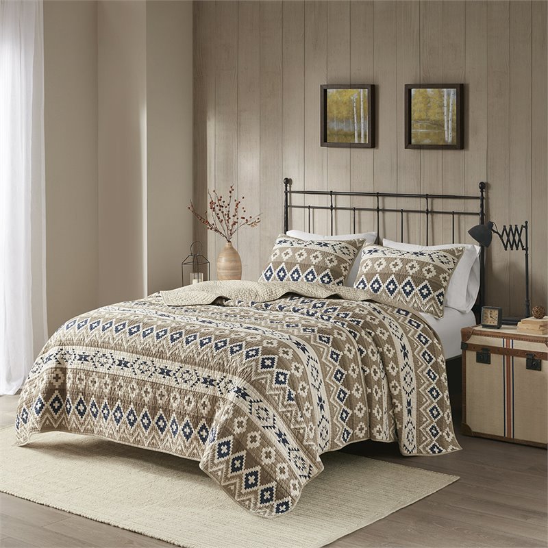 Pemberly Row Farmhouse 100 Percent Cotton Quilt Mini Set in Tan Finish