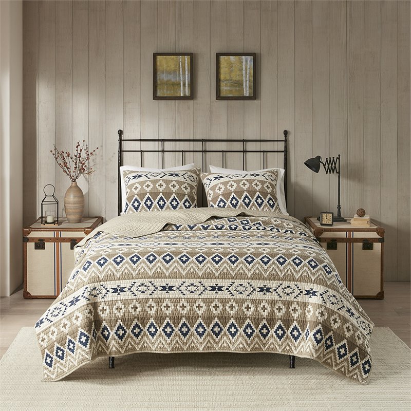 Pemberly Row Farmhouse 100 Percent Cotton Quilt Mini Set in Tan Finish