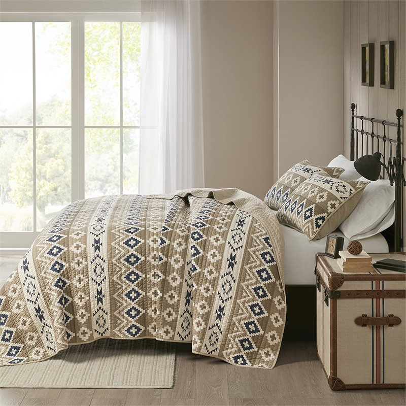 Pemberly Row Farmhouse 100 Percent Cotton Quilt Mini Set in Tan Finish