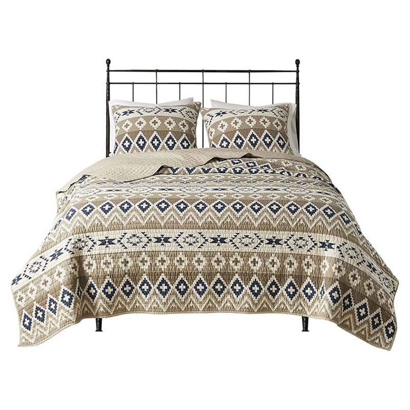 Pemberly Row Farmhouse 100 Percent Cotton Quilt Mini Set in Tan Finish