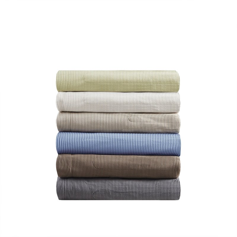 Pemberly Row Polyester Knitted Micro Fleece Solid Textured Heated Blanket - Gray